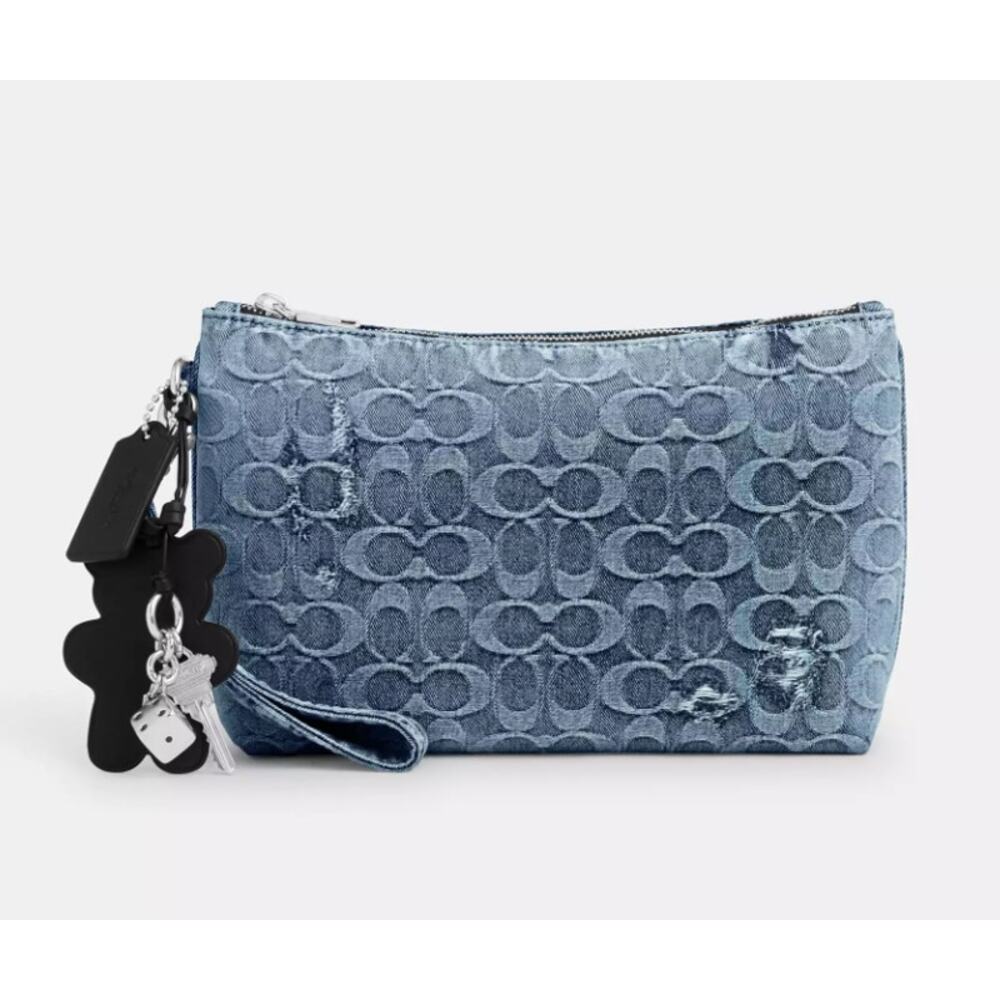 Coach Pouch In Loved Signature Denim With Charms CEU09 Silver/Light Indigo - Picture 8 of 9